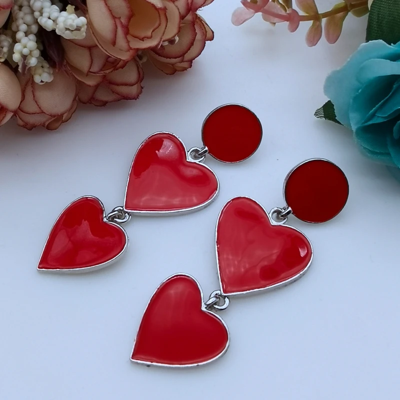 New Designer Geometric Earrings Hyperbole Black Red Enamel Circles Hearts Chunky Earring Women's Club Show Earring