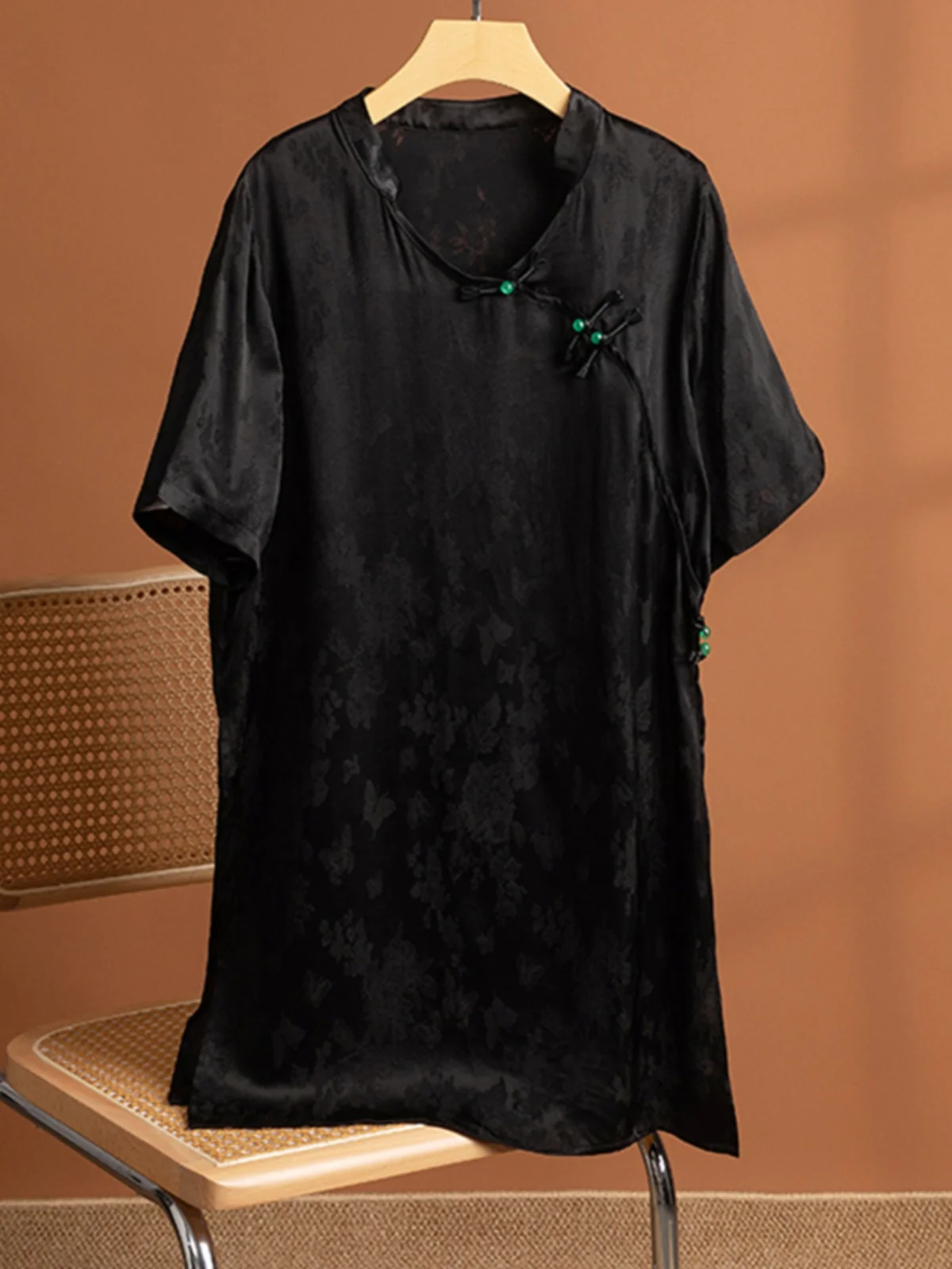Qipao Retro chino con botones laterales para mujer, Qipao Dr de talla grande, longitud media, cuello levantado, adelgazante, verano Dr