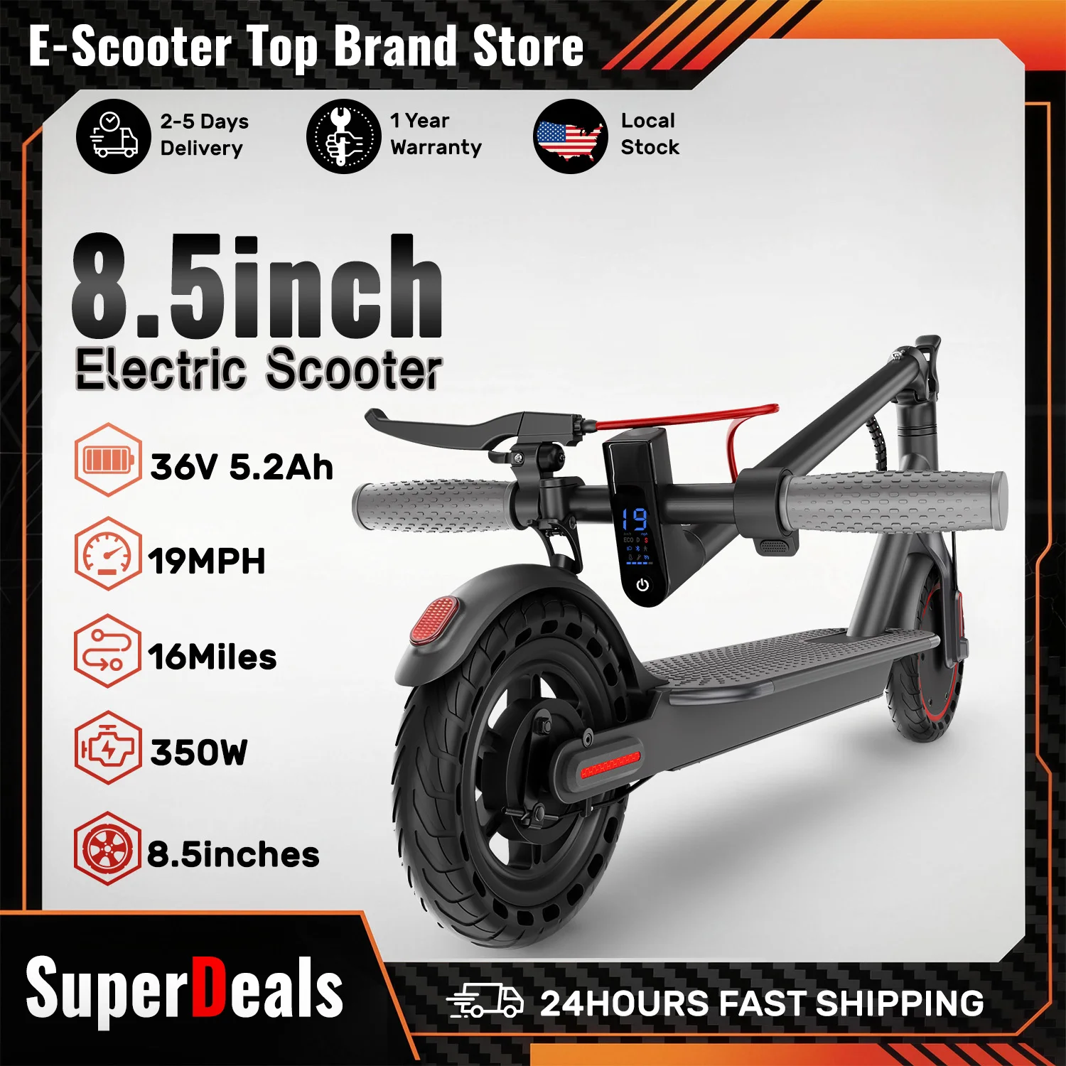 Electric Scooter -8.5'' Solid Tires, 19 MPH Max Speed, 350W Motor, 16 Miles Range,Adjustable Speed Foldable Commuter Scooter