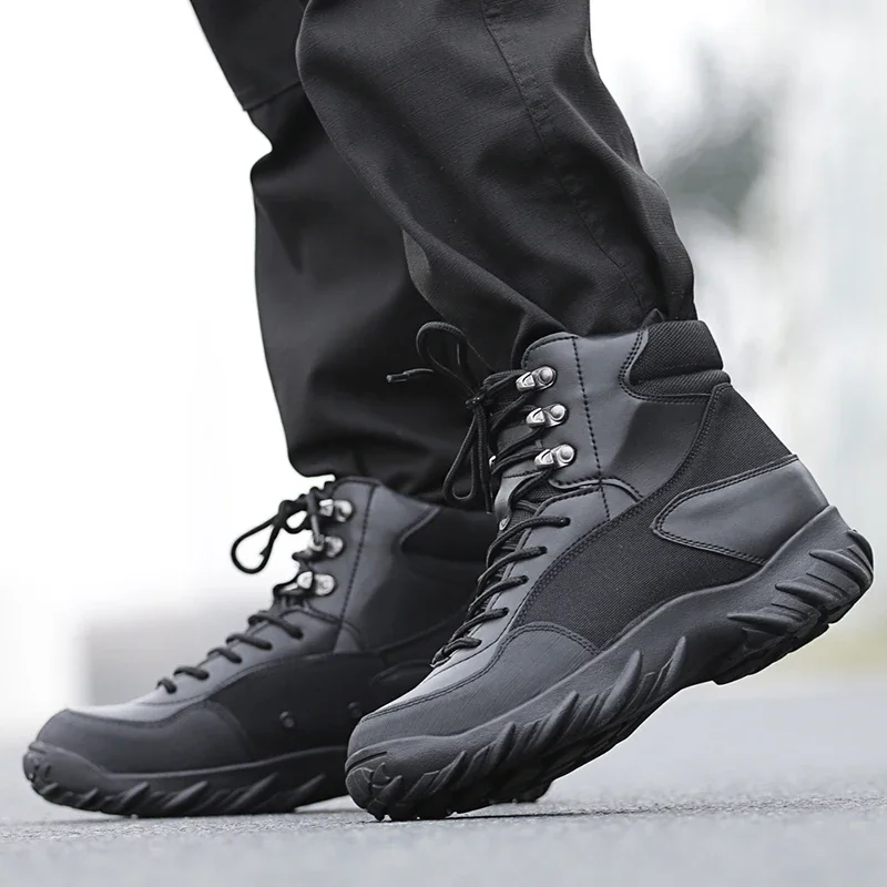 Men Combat Boots Leather Lace Up Waterproof Ankle Tactical Boot Man Plus Big Size Work Shoes Mens Casual Sports Boots