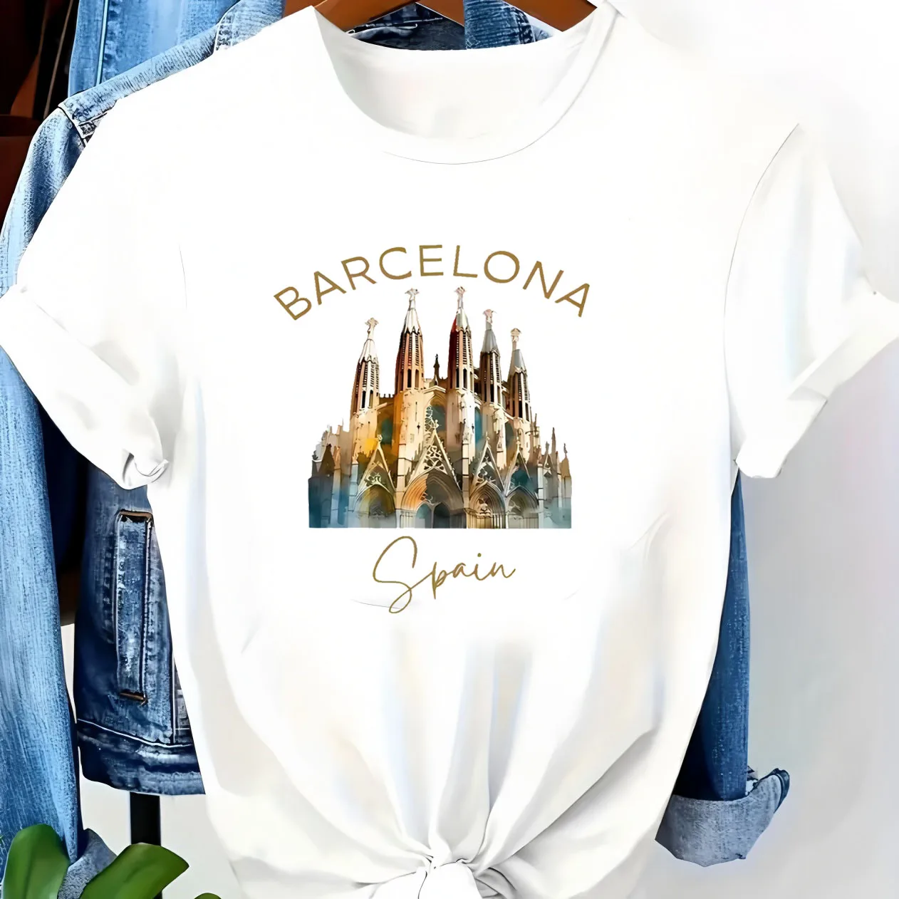 Women Santorini Greece Watercolor Graphic T-Shirt Casual Short Sleeve O-neck Tee Summer Vacation Oia Island Blue Dome Print Tops