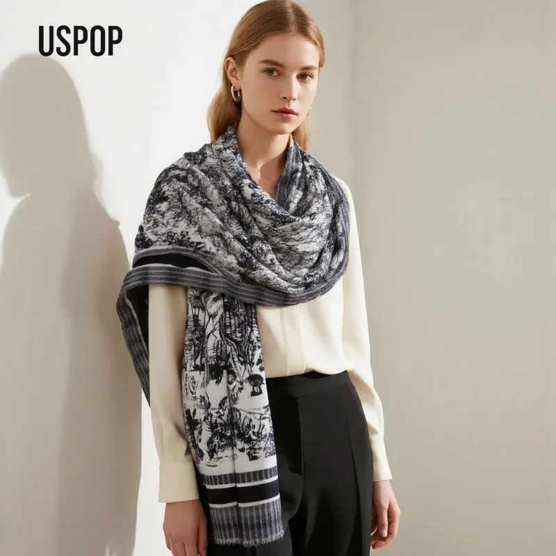 

USPOP новый молочный флисовый шарф с принтом джунглей для женщин, осенне-зимний теплый шаль, шарф на шею