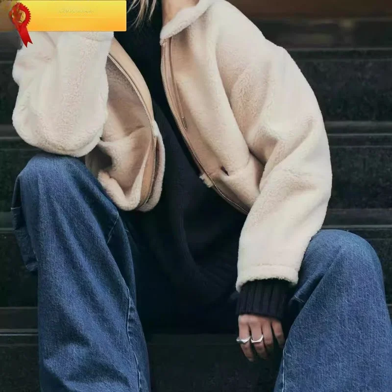 

Ele ed Fce Long Sve Jaet Outerwear New Autumn Winter Women's Faion Casual Loose Fit Zipper Closure