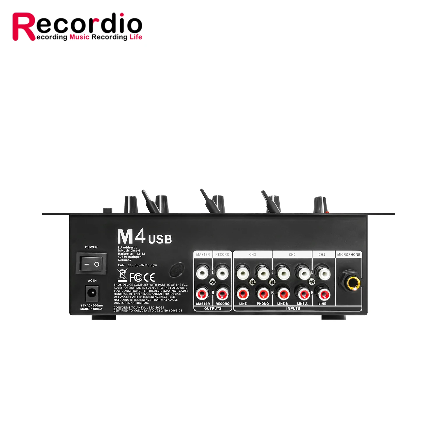 Mezclador estéreo de Audio profesional OEM de 4 canales GAX-DM4 con tarjeta de sonido, consola mezcladora de DJ para escenario KTV en casa