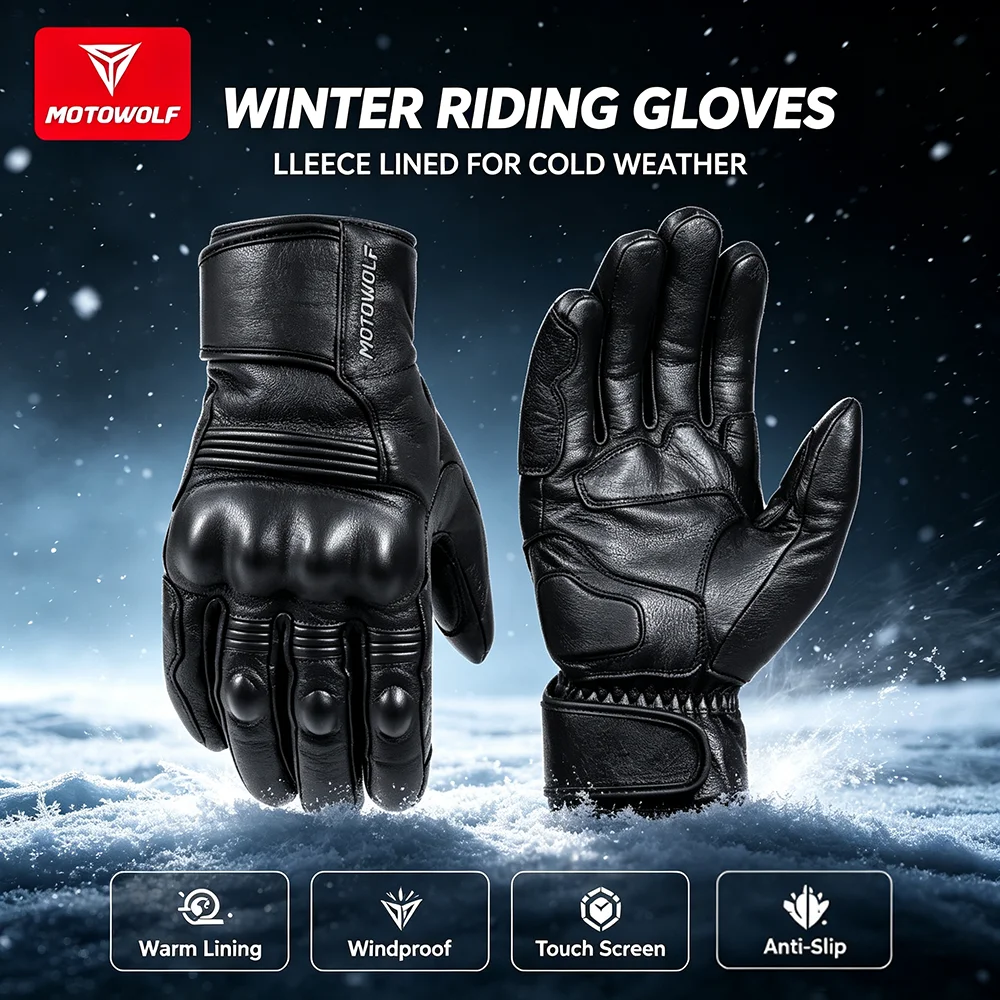 Winter Warm Leather Riding Motorcycle Gloves Items Waterproof Windproof Touch Guantes Moto gear Motorcyclist Protections Glove