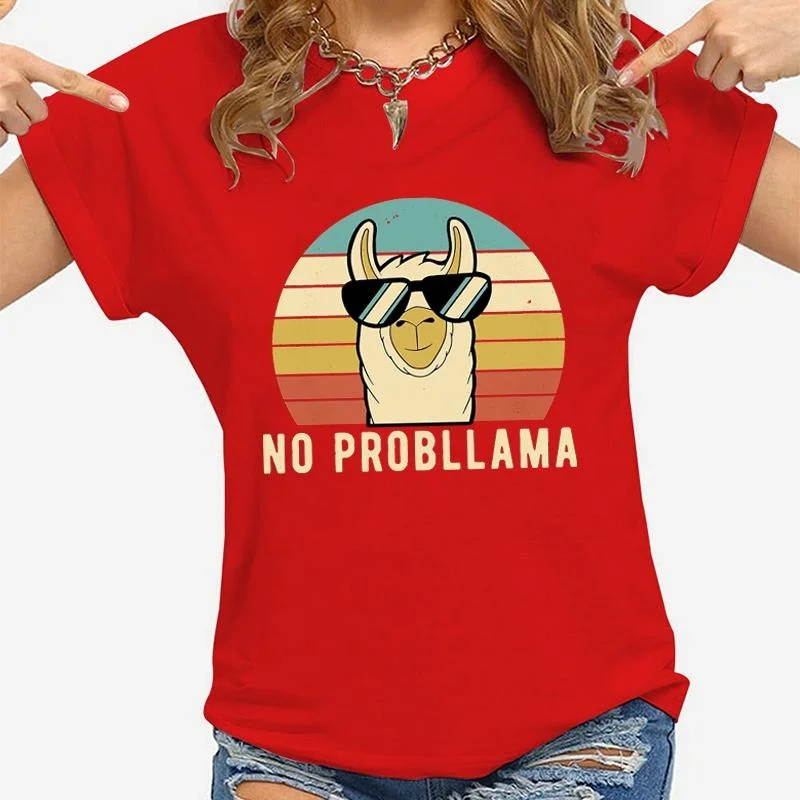 Funny Llama Graphic Printed T-shirt Fashion Creative Design Shirt Female Casual Crew Neck Loose Y2k Short Sleeve Kawaii Clothes