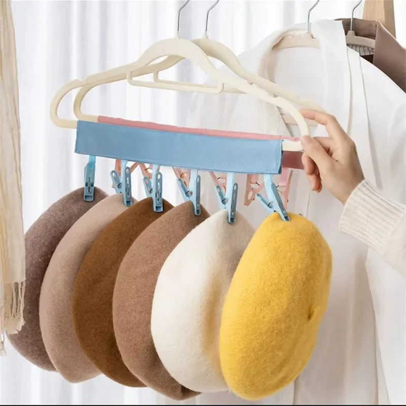 Foldable Fabric Clothes Hanger with Clips, Portable Closet Organizer for Socks & Underwear view 3