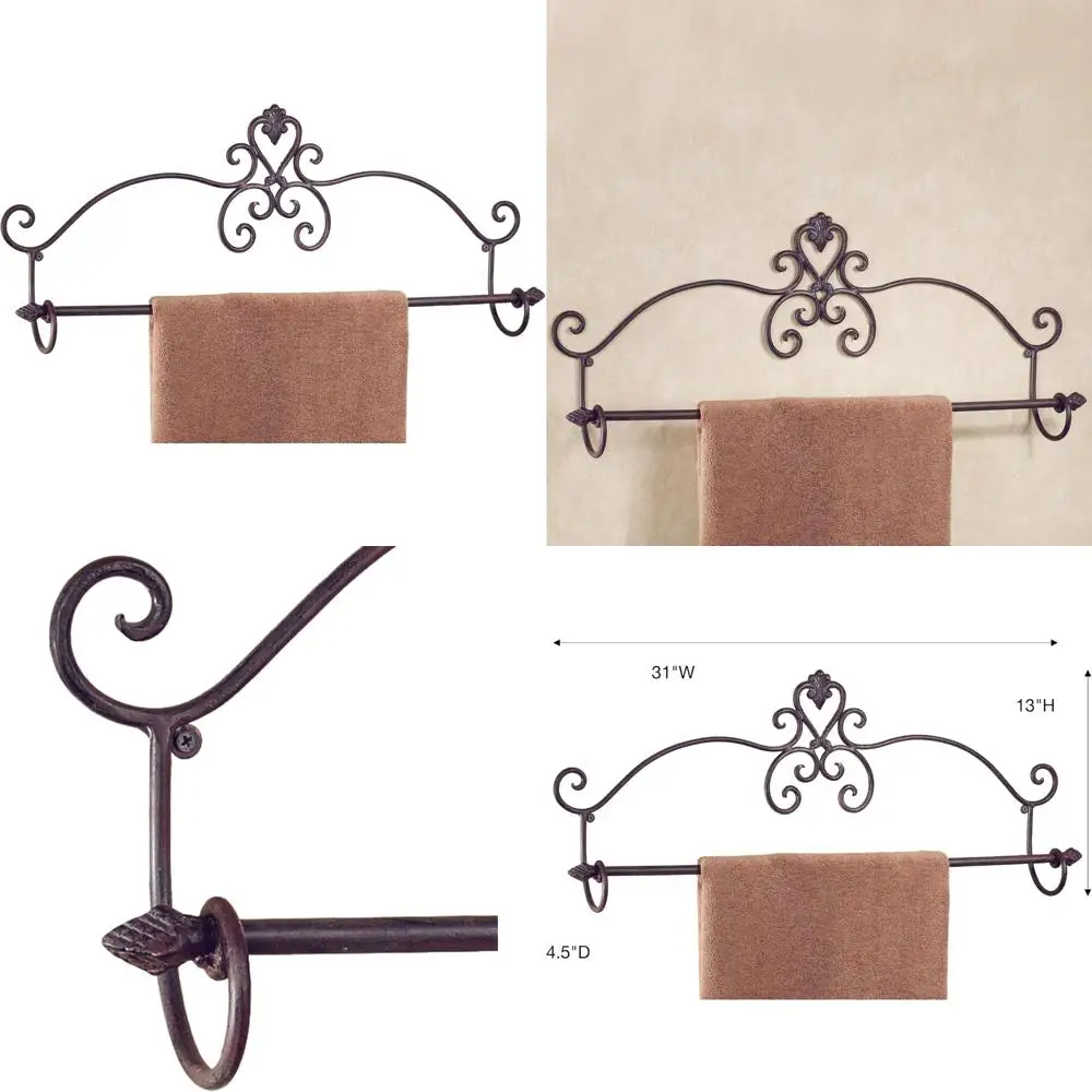 

30 Inch Wide Metal Scroll Towel Rack in Tuscan Slate Finish for Bathroom and En Suite Spaces
