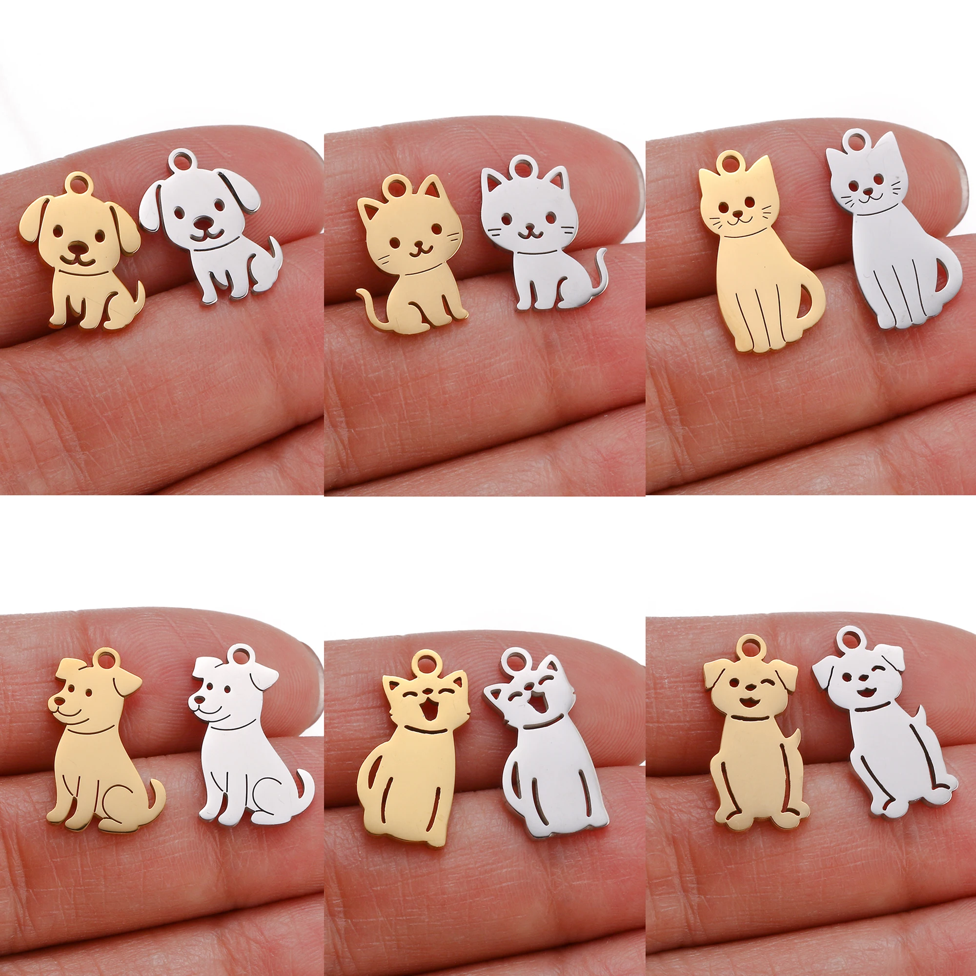 Lot de 5 Breloques Mignonnes Chien/Chat/Chaton/Chiot en Acier Inoxydable pour Collier, Bracelet, Boucles d'Oreilles, Pendentifs DIY, Cadeau, Fabrication de Bijoux