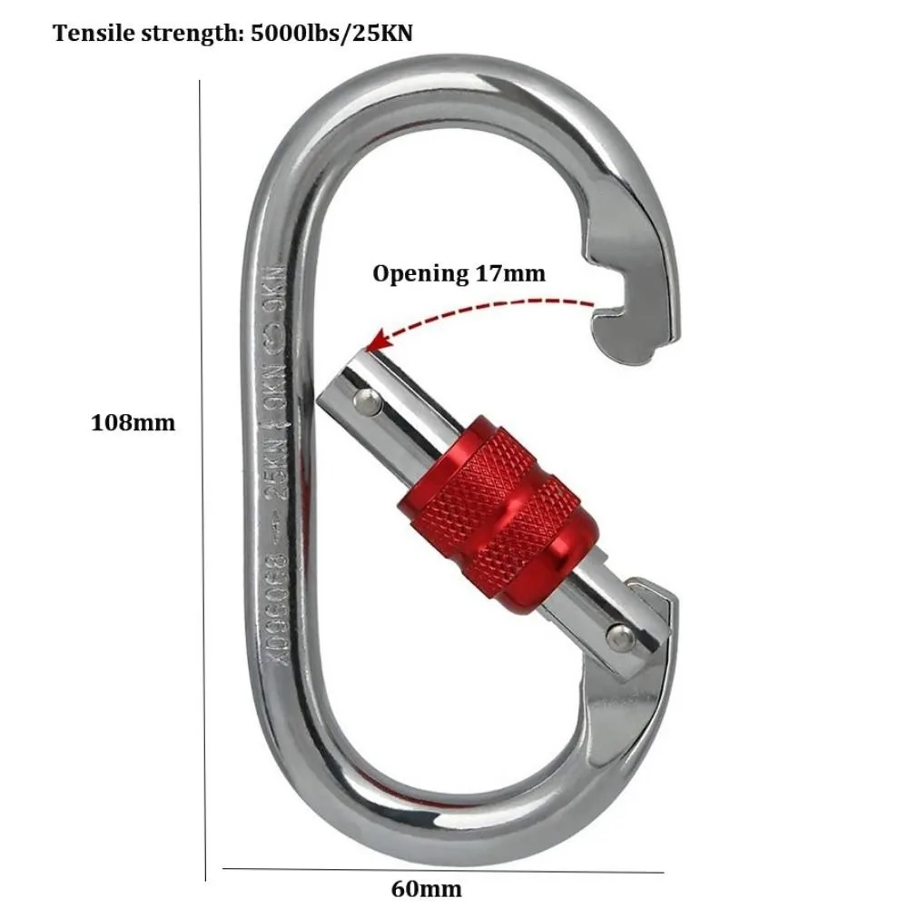 Mosquetão de Segurança Profissional 25KN, Ganchos em D de Aço Liga Multicoloridos para Escalada e Trava de Segurança para Equipamentos