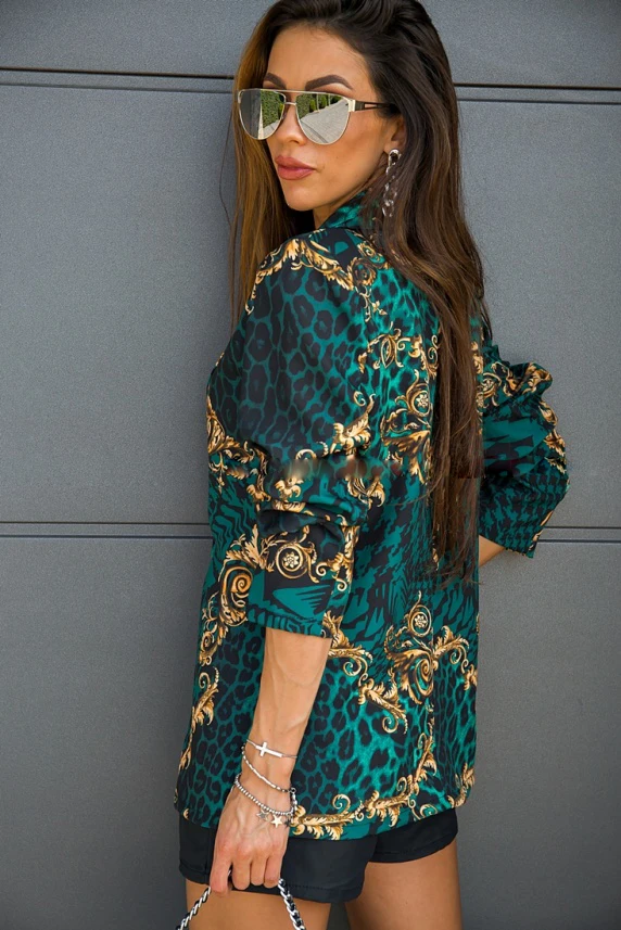Women Printed Blazer Notched Lapel Single‑Breasted Long Sleeve Casual Street Suit Jacket