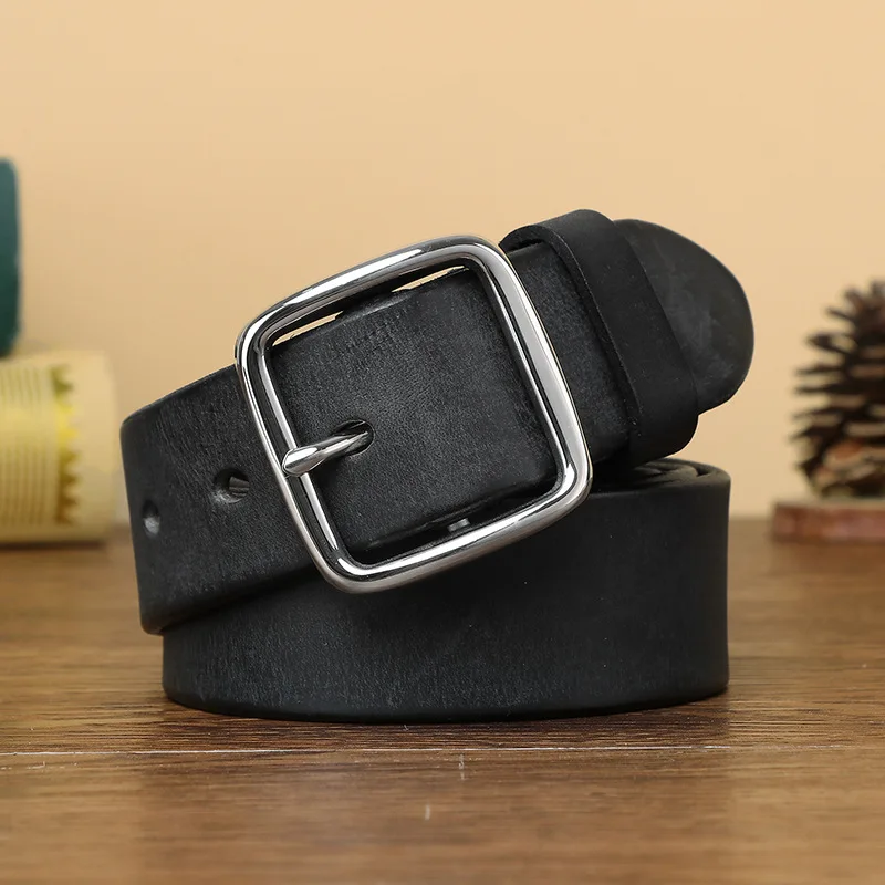 

Stainless Steel Buckle Belt, Men's Leather Needle Buckle Layer, Cowhide, Korean Version, Retro Fashion Trend, Versatile Belt