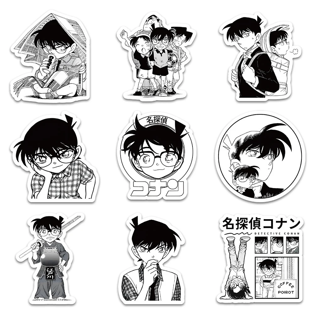 10/30/60PCS Black White Detective Conan Anime Stickers Cool Graffiti Suitcase Laptop Stationery Japan Manga Kids Sticker Toys