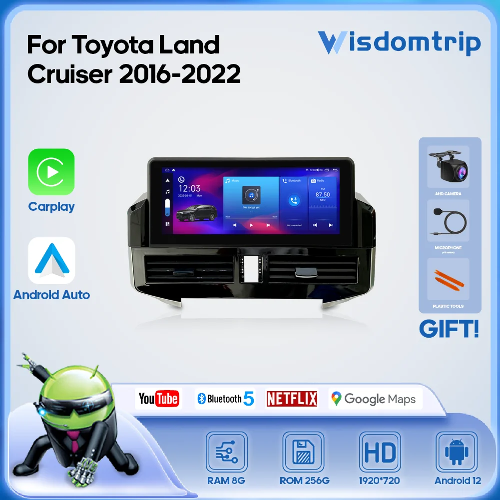 12.3inch For Toyota Land Cruiser 2016-2022 Multimedia Video Player GPS Navigation Radio 4G WiFi Carplay+Android AUTO Android 12