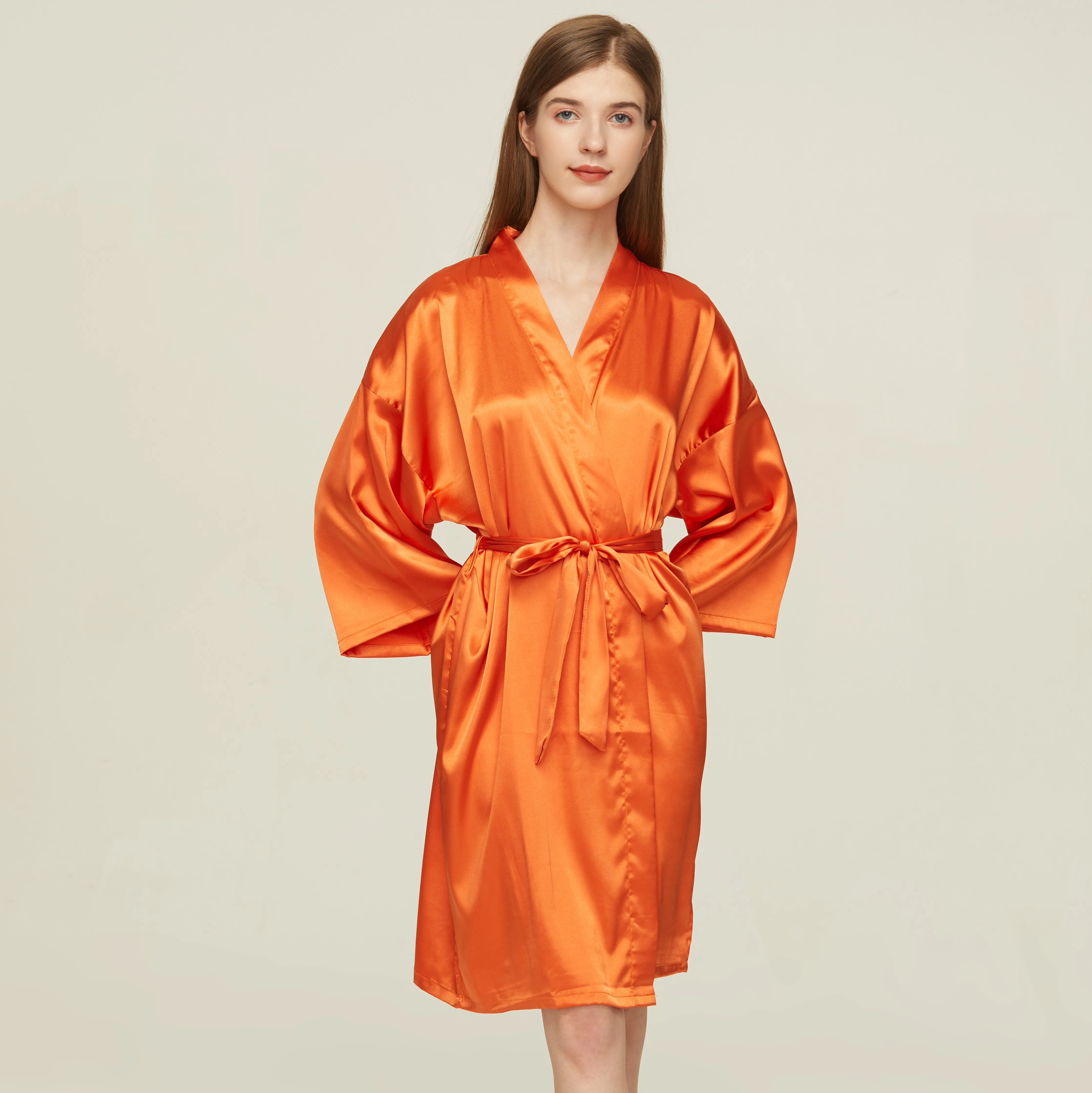 Robes de demoiselle d'honneur en Satin pour femmes, en soie Orange solide, pour dames, Robes de mariage