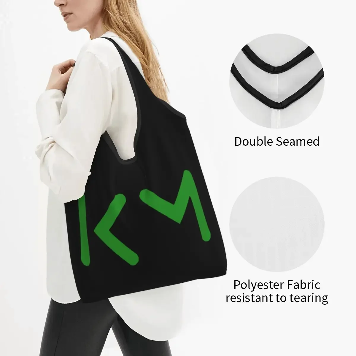 Green KM Mbappes Football Soccer Groceries Shopping Bag Funny Shopper Shoulder Tote  Big Capacity Portable Handbag