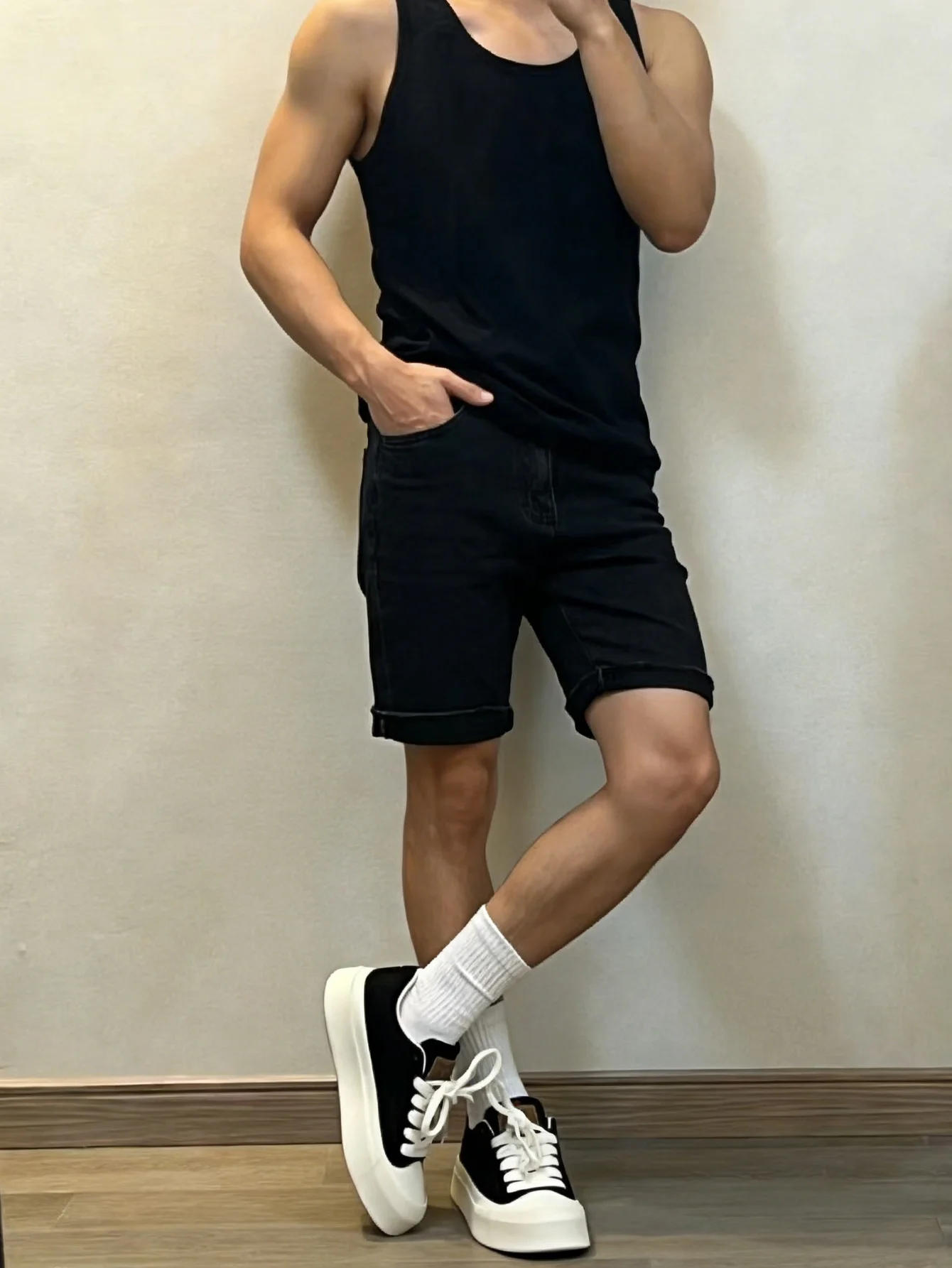 

Men's Skinny Black Jorts Stretch Y2K Drip Casual Man Pants Jeans Pant Shorts