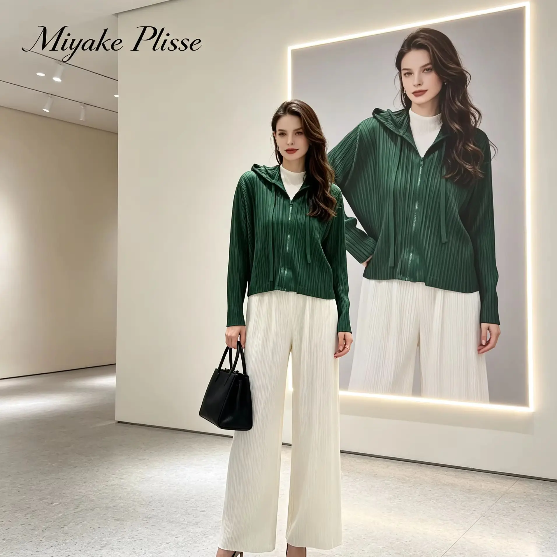 Miyake Pleated 2026 Hooded Jacket for Women Zipper Cardigan Pleated Top Loose Fit Slimming Versatile Multi-color Hoodie Pleat