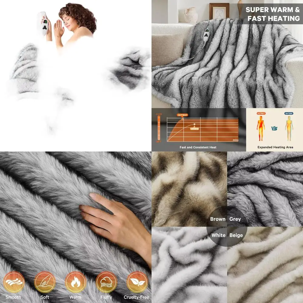 

Электрическое одеяло из искусственного меха двойного размера 60x80 с 10 настройками нагрева и автоматическим отключением в течение 8 часов, плюшевое и уютное для зимы