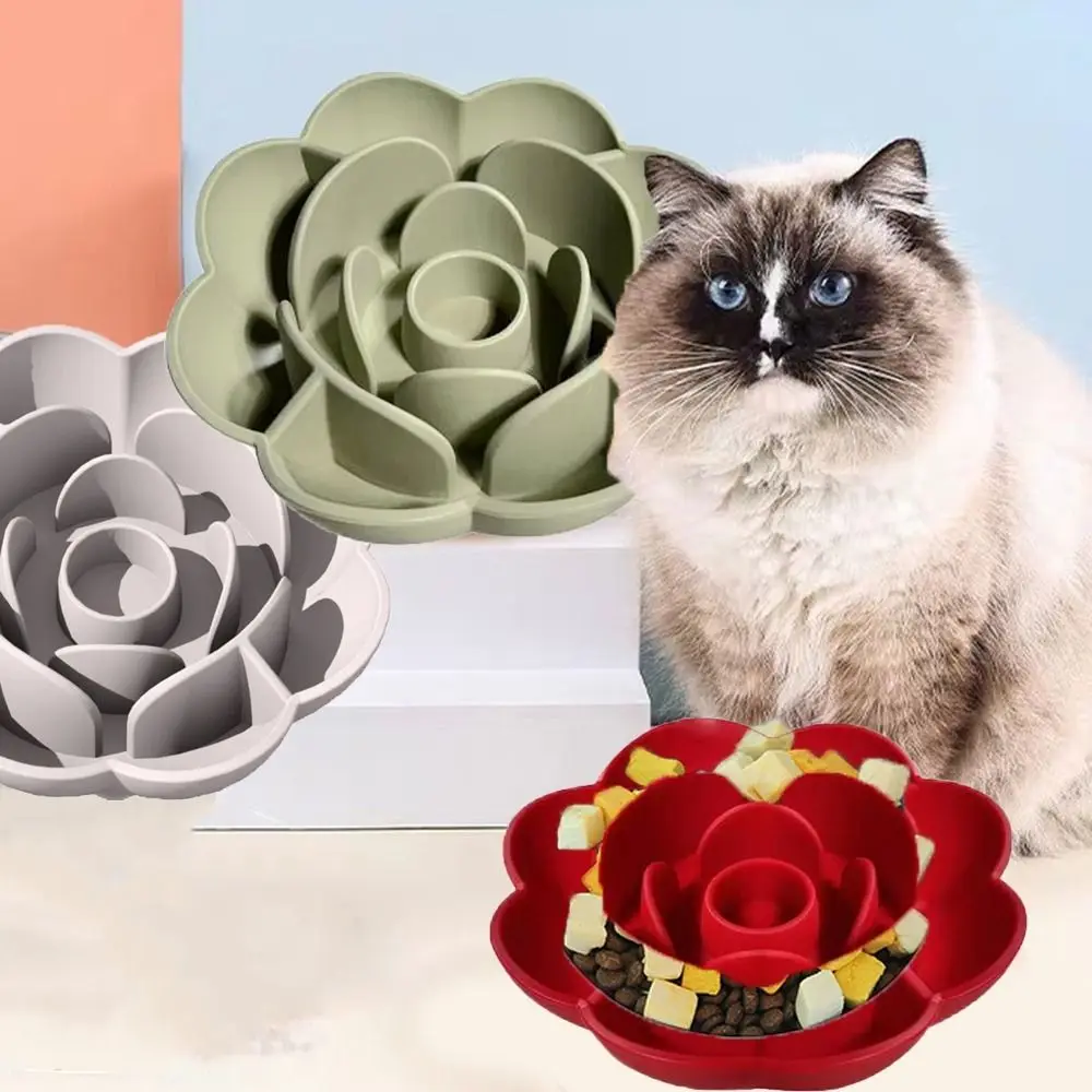 

Silicone Rose Shape Dog Bowl Anti-choking Non-Slip Pet Slow Food Bowl with Suction Cup Anti-Knocking Cat and Dog Food Bowl