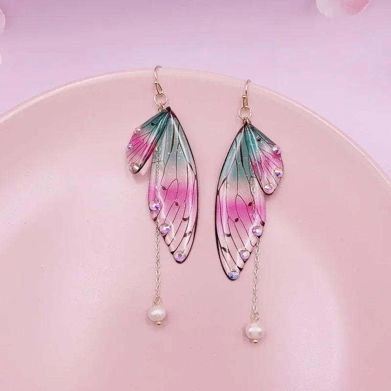 Minar Rainbow Gradient Resin Butterfly Dangle Earrings