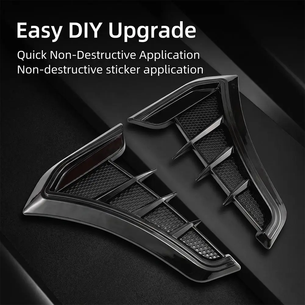  Carbon Black Car Fender Sport Shark Fin Car Fender Air Vent Covers Black Mesh Side Fender Decor Stickers Easy Installation view 5