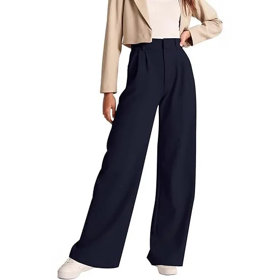 Flex High Waisted Work Pants Plicated Side Pockets Straight Leg Cargo Business Pants Straight-Leg Cut Breathable Versatile Wear