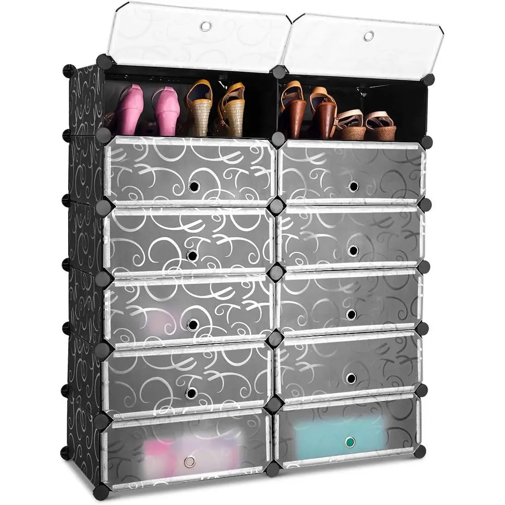 

Органайзер для обуви на 12 ячеек, модульный шкаф для хранения, пластиковый шкаф для обуви с прозрачной дверцей, 6-ярусная портативная подставка для обуви
