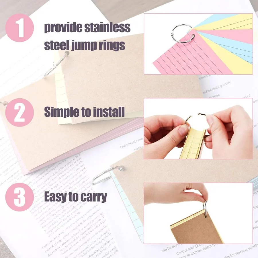 بطاقات الفهرس 3 × 5 بطاقات الفهرس الملونة مع حلقة للعودة إلى المدرسة، بطاقات ملاحظات ثقيلة، بطاقة تعليمية لدراسة المدارس #3