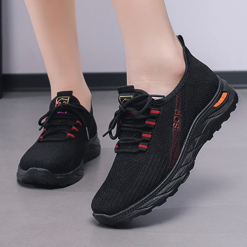 Neue Turnschuhe Frauen Casual Schuhe Mode Atmungsaktive Wanderschuhe Mesh Flache Schuhe Frauen Tenis Feminino Schwarz Damen sport