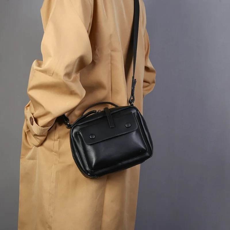 Fashion Men's Crossbody Bag Double Zipper Shoulder Bags For Men Color Matching Leather Crossbody Bags Male Square Box Handbags