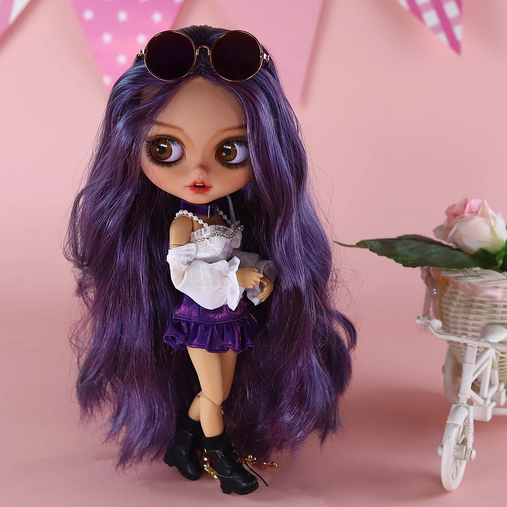 ICY DBS Blyth Doll 30cm Purple Hair Exotic Makeup Tan Skin Matte Face Doll with Clothes & Shoes 19 Joints Body Girls Gifts Toys