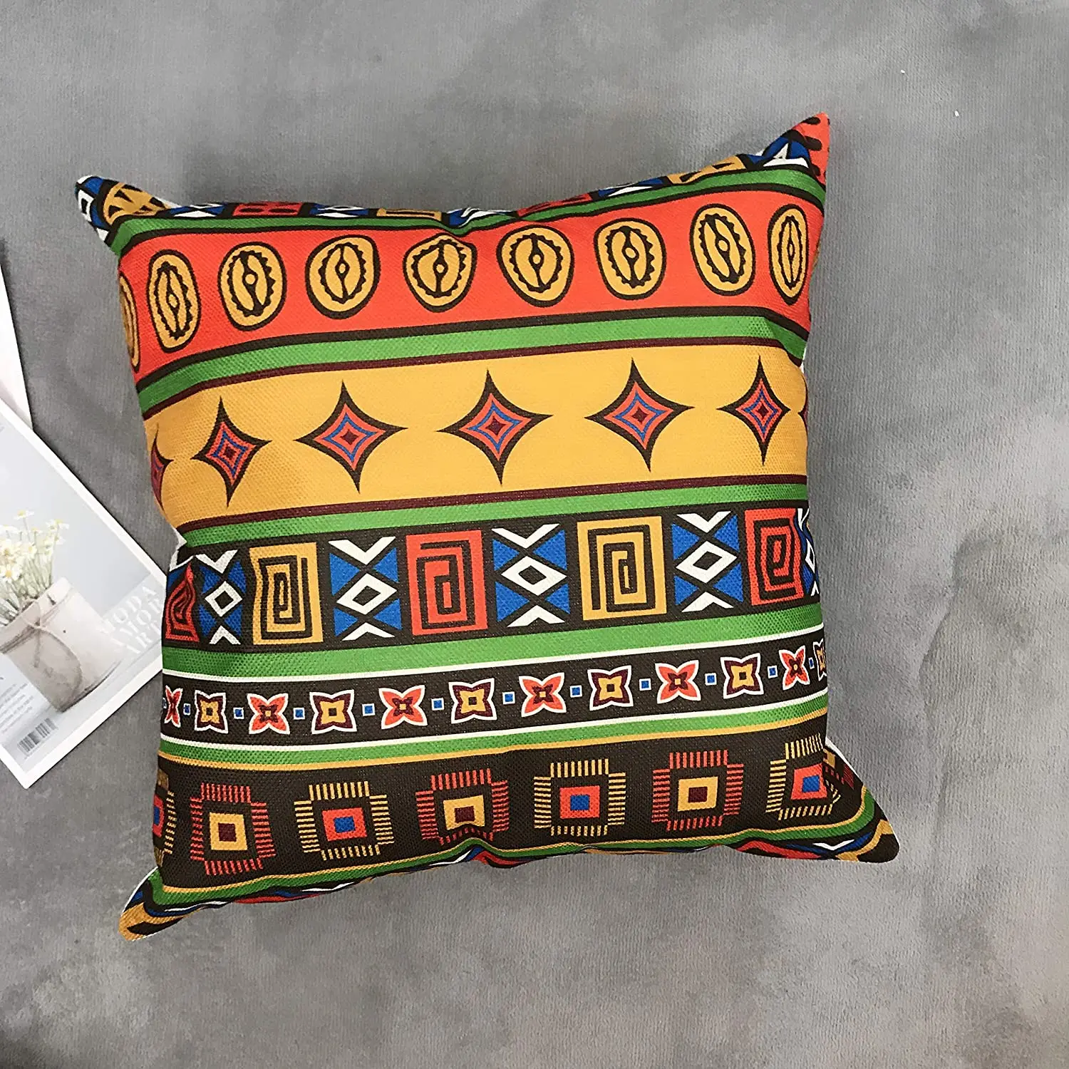 African Ethnic Style Linen Cushion Cover for Car Living Room Sofa Bedroom Home Decor, 40x40 45x45 50x50 60x60 Pillowcase