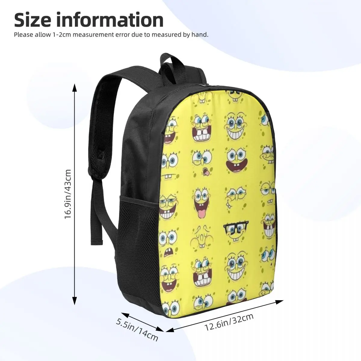 Mochila para estudiantes Spongebob de 17 pulgadas: mochila cómoda y práctica para uso diario, escuela y viajes