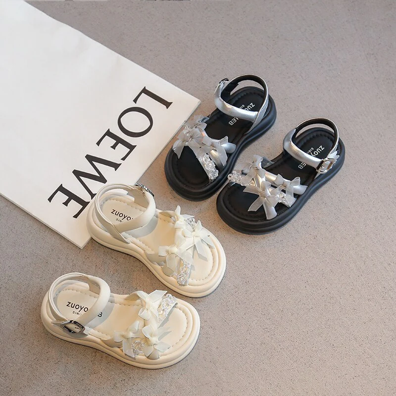 Mumoresip Children's Summer Sandals Princess Elegant Girls Causal Shoes with Bow Rhinestone Wedding Party Kids Open-toe Sandals