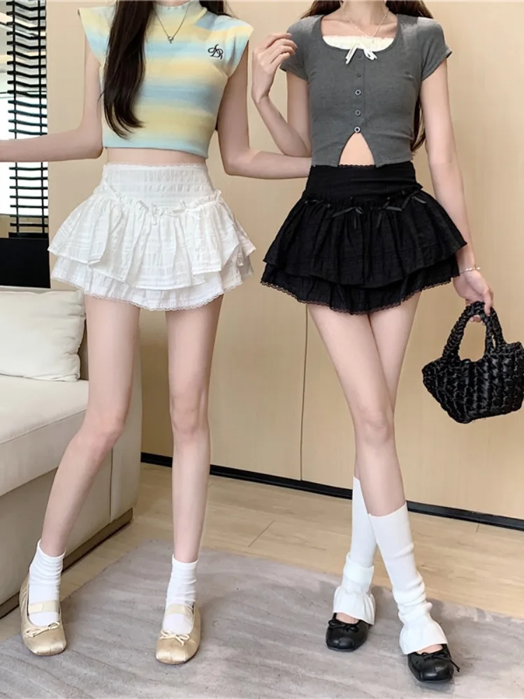 

Нежная и пикантная короткая юбка А-силуэта с кружевной отделкой и узлами, женская, весна 2026, новая, пышная, с защитой от просвечивания