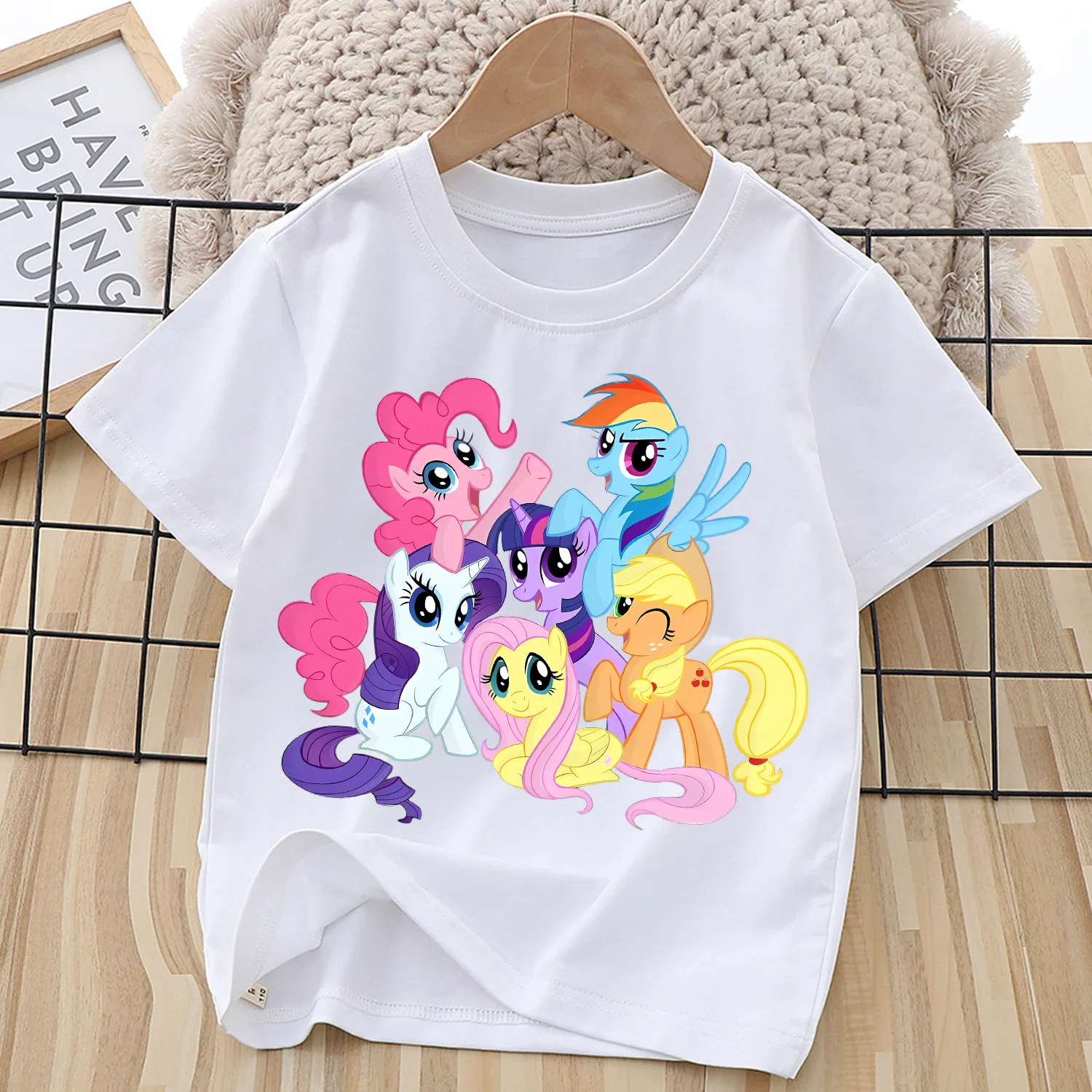 

My Little Pony T-shirt for Children Kawaii Anime Tee Top Boys Girls White Clothes Cartoon Short Sleeve Kids Loose Clothing Gift