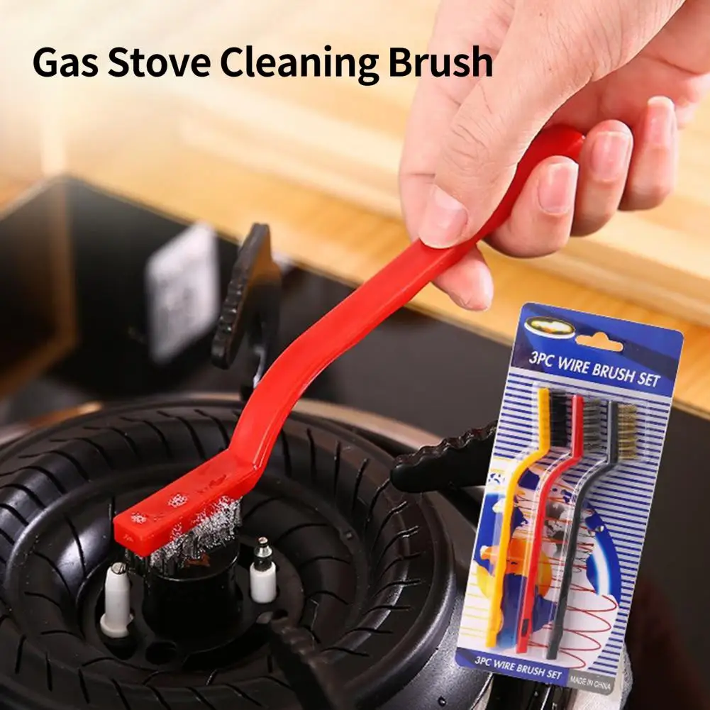 3Pcs Wire Brush Steel Brass Nylon Cleaning Polishing Detail Metal Rust Brush Seam Cleaning Brush Dining Gas Stove Cleaning Brush