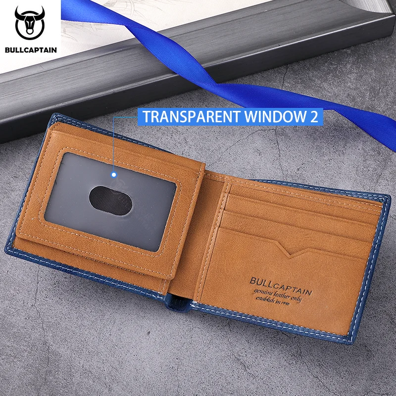 BULLCAPTAN Genuine Leather Men's Wallet RFID Function Fashion Men's Card Clip Wallet Latest Gift Box Men's Business Wallet QB032