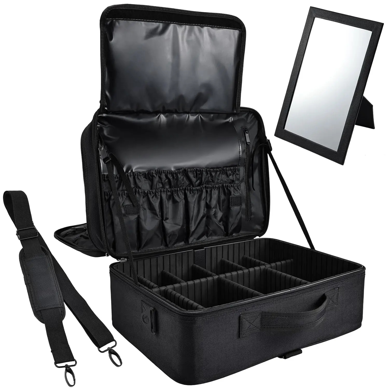 Extra Large Professional Makeup Case Make up Train Case, 3 Layers Makeup Bag Nail Cases Organizer Box with Mirror Shoulder Strap