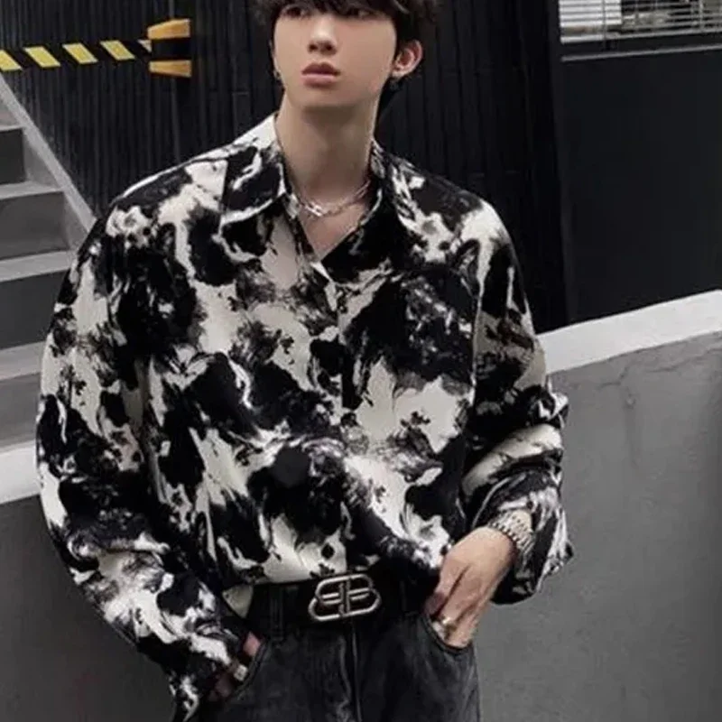 Summer New Ice Silk Shirts Loose Casual Daily Turn-down Collar Graphic Sense Abstract Pattern Streetwear Single Breasted Shirt