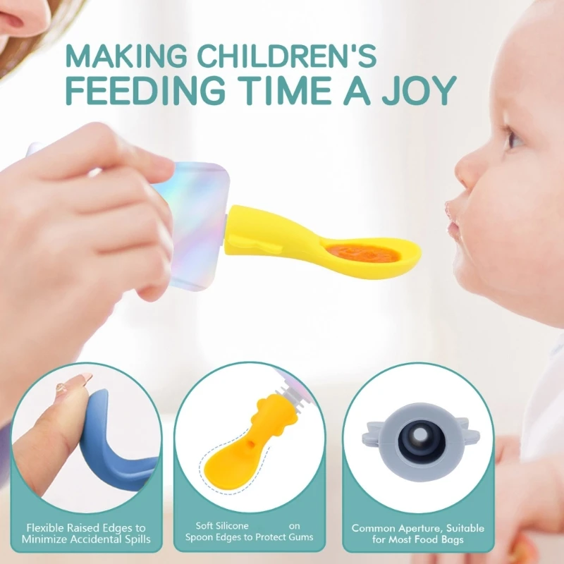 Infant Spoon Attachment for Food Pouches Multifunction Use Baby Feeding Spoon Attachments Multipurpose Silicone Baby Spoons