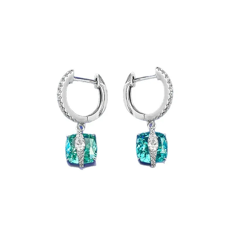 

Cushion Cut Drop Hoop Earrings for Women Real 925 Sterling Silver Sparkling Zircon Dangle Earrings Luxury Wedding Party Jewelry