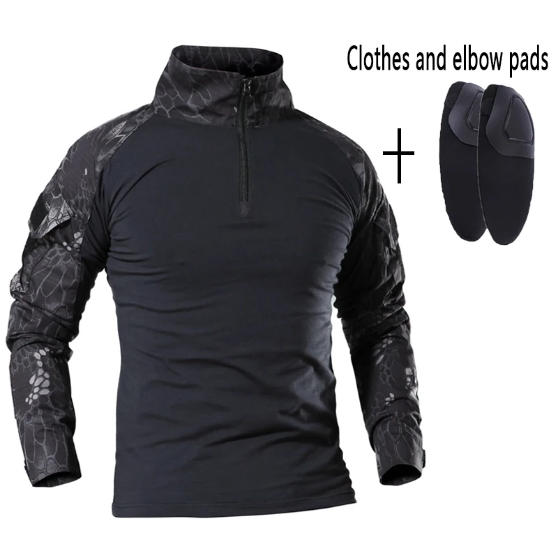 US Army Training Tactical Shirt Men Camping Hunting Cotton Combat Military Shirts Camoufalge Uniform Clothing With Elbow Pads