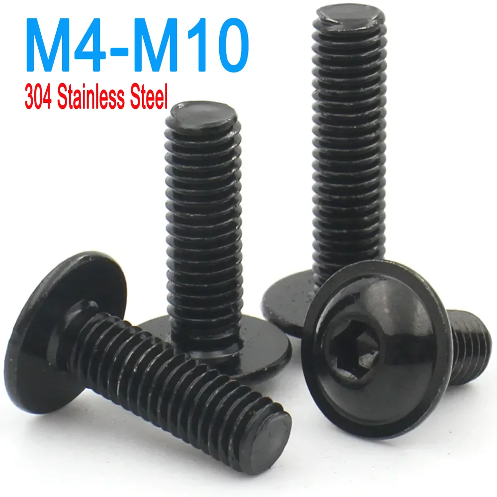 

M4 M5 M6 M8 CM Black 304 Stainless Steel Hex Hexagon Socket Round Button Flange Head With Washer Collar Screw Bolt 5/10/20pcs