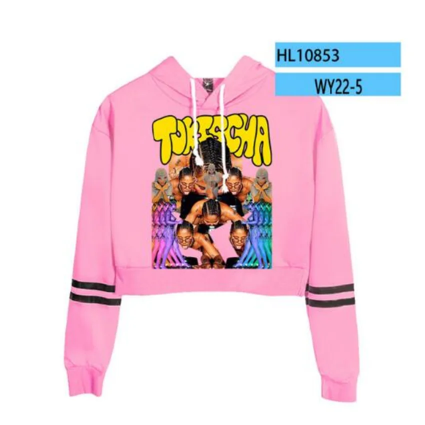 Cantor Tokischa Crop Top Hoodie para Meninas, moletom Harajuku Cropped, Streetwear Hip Hop, pulôver de manga comprida, Tops