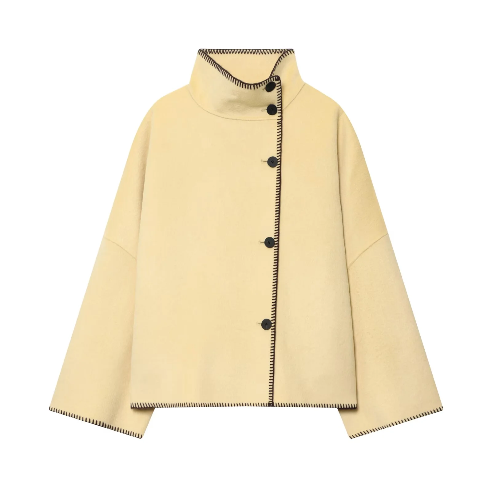 

2025 autumn new women's casual fashion advanced simple loose high collar retro short long sleeve jacket