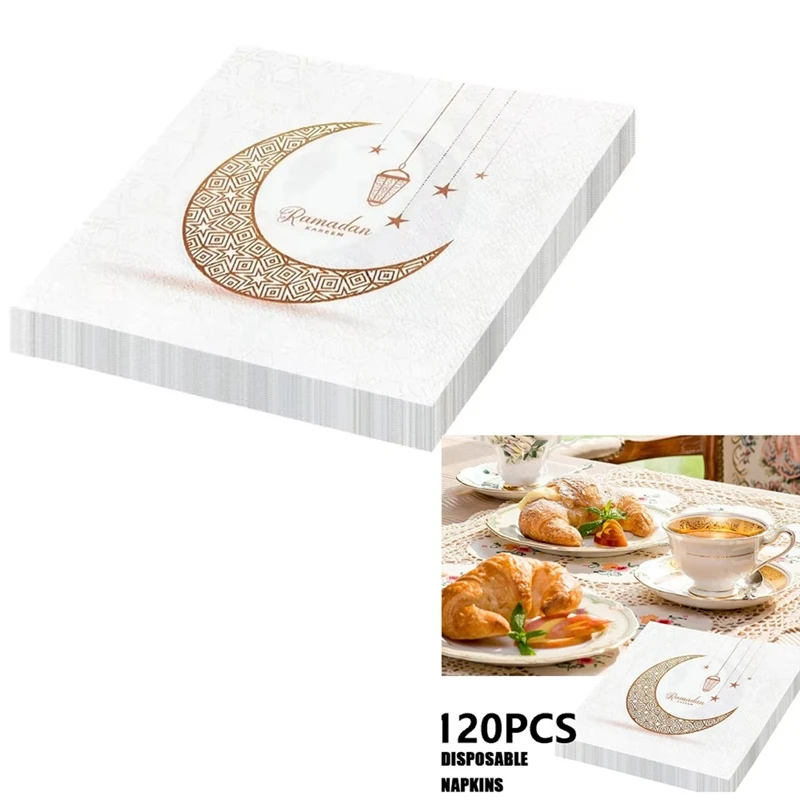 120PCS RAMADAN Napkin Dinner Table Napkins Paper Disposable Safe Fragrant Free Soft Mouth Wiping Tissue-ABPX
