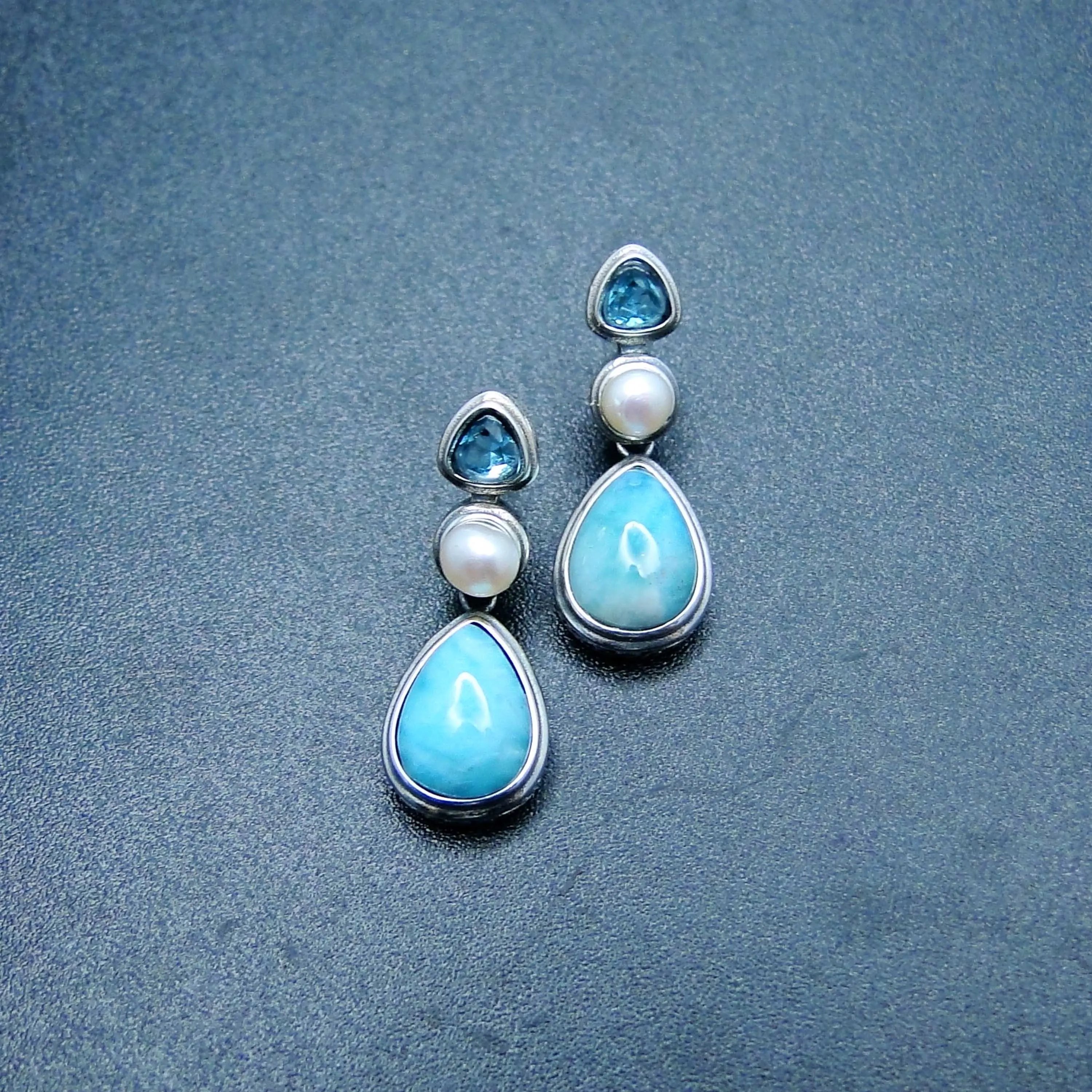 

Real Natural Larimar Earring Fine Jewelry Dangle Earring 925 Sterling Silver Topaz Jewelry Long Drop Earrings for Women Earring