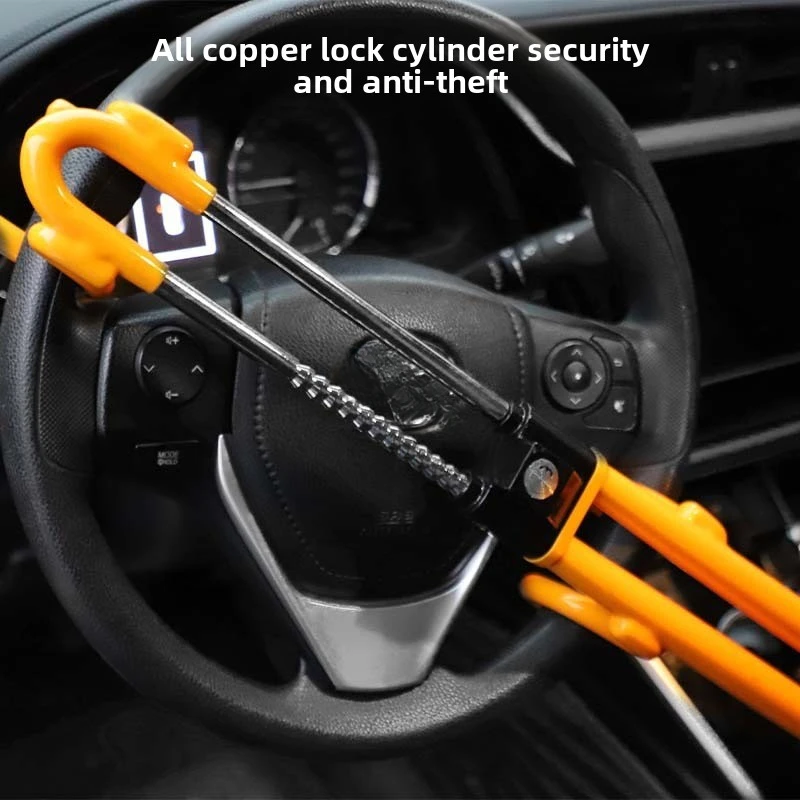 Heavy Duty Steering Wheel Lock - Anti-Theft Security Device with Dual Hooks, Adjustable Universal Fit, Mechanical Knob Control